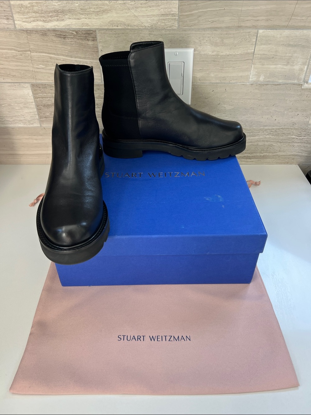 Stuart Weitzman 5050 hudson lite black leather booties ankle boots stretch 7.5